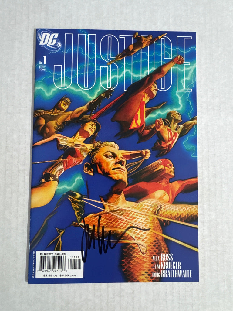 JUSTICE #1 NM- Alex Ross Hero Cover SIGNED by Jim Krueger