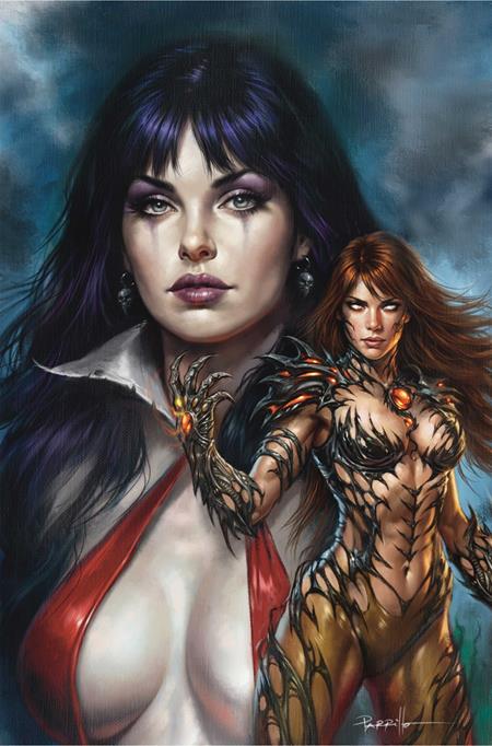 PRE-SALE: VAMPIRELLA X WITCHBLADE SPECIAL #1 (ONE SHOT) CVR G LUCIO PARRILLO METAL PREMIUM VAR