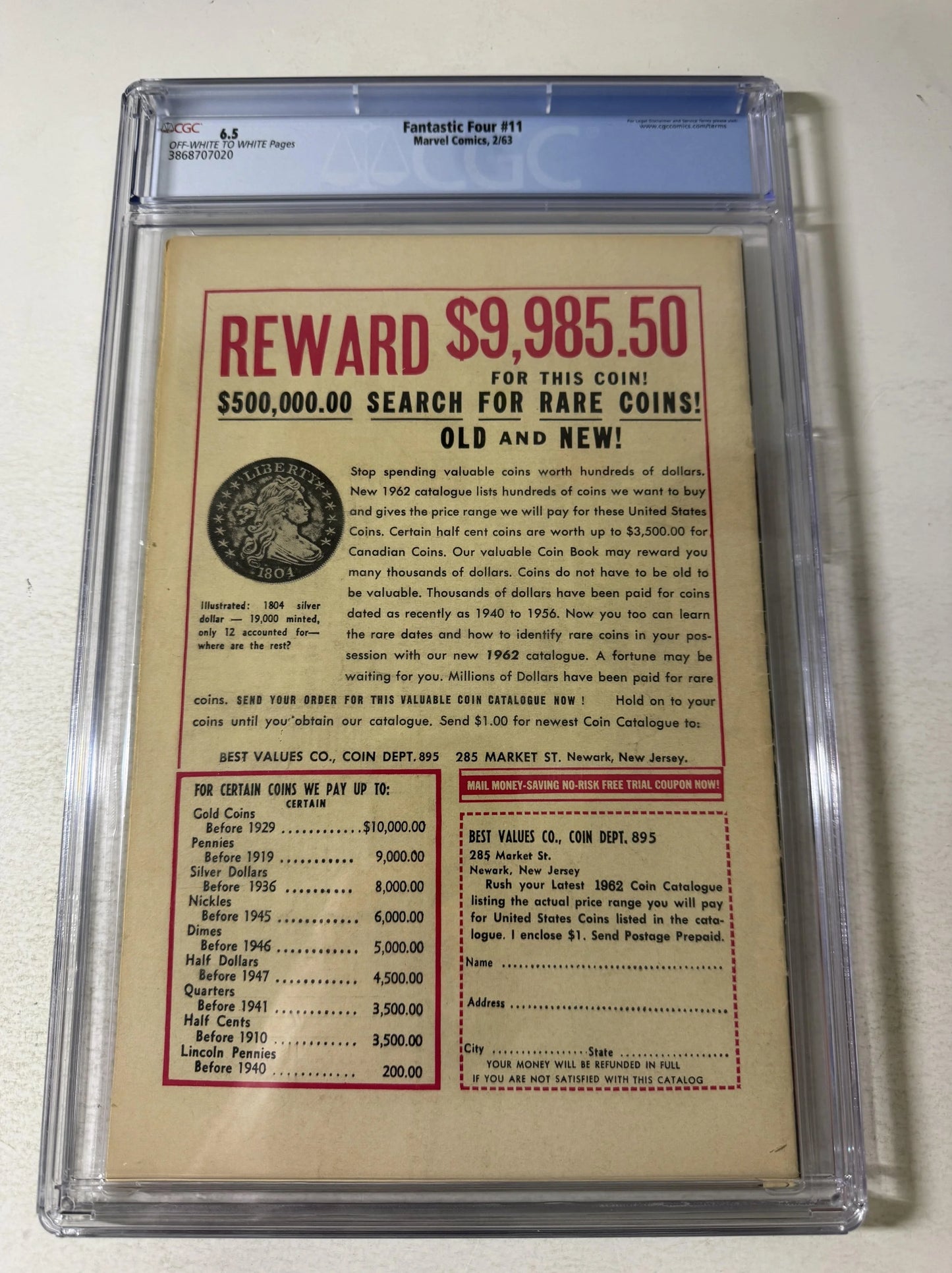 FANTASTIC FOUR #11 CGC 6.5 1ST APPEARANCE