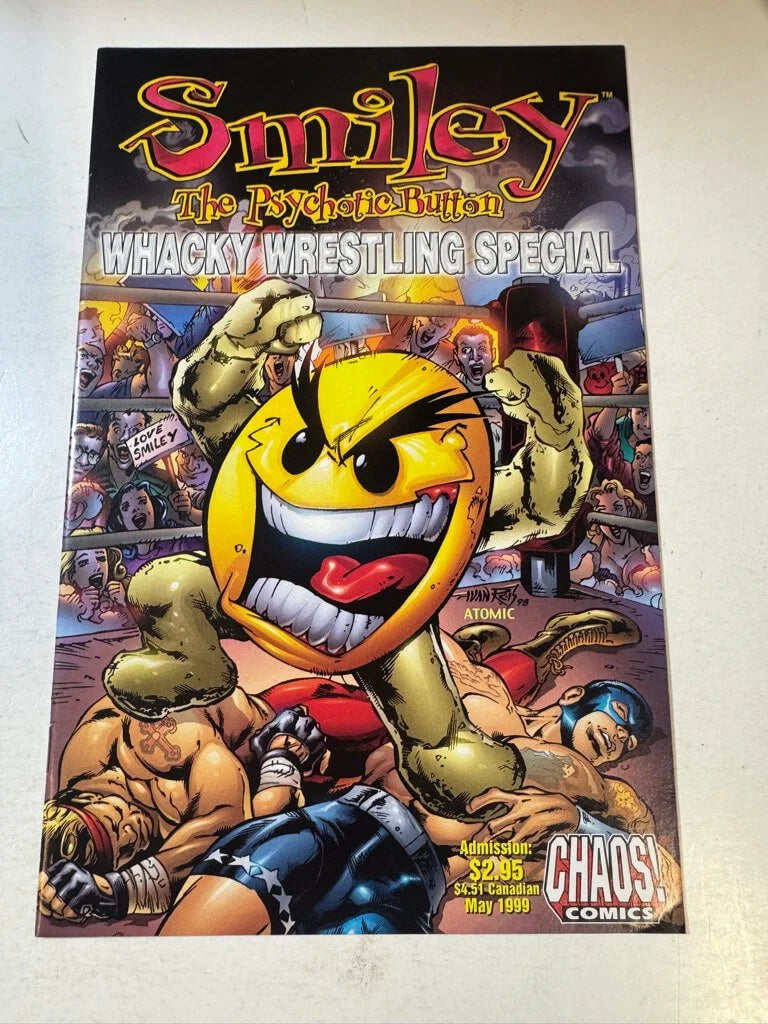 SMILEY THE PSYCHOTIC BUTTON - WHACKY WRESTLING SPECIAL VF/NM