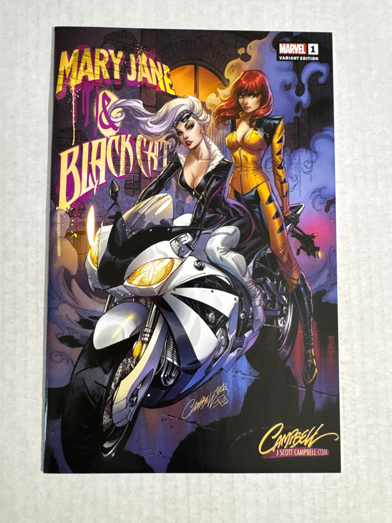 MARY JANE & BLACK CAT #1 NM J Scott Campbell Purple Rain Homage Variant SIGNED