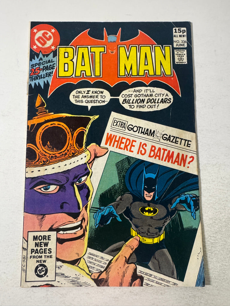 BATMAN #336 VG UK PRICE VARIANT