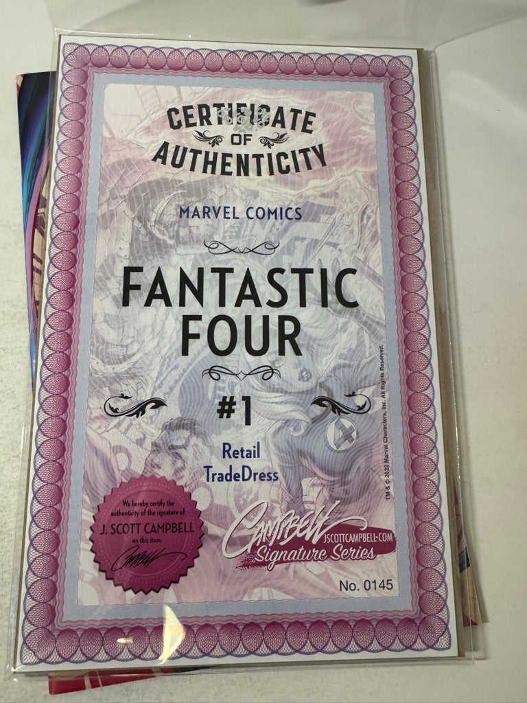 FANTASTIC FOUR #1 Vol 7 NM J Scott Campbell Variant SIGNED