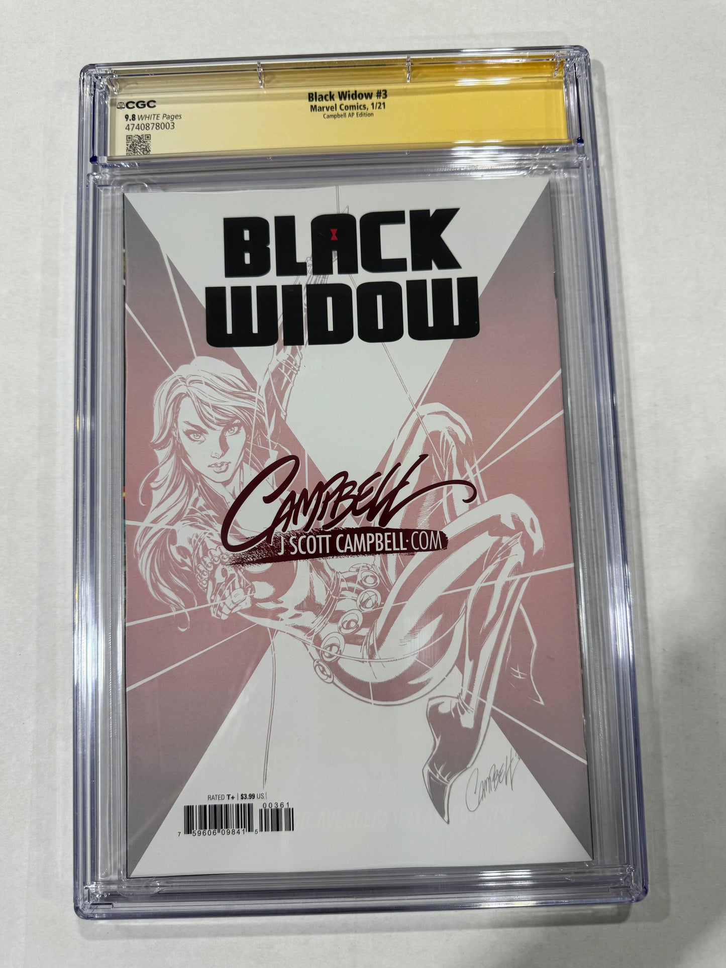 BLACK WIDOW #3 CGC SS 9.8 J Scott Campbell Artists Proof Glow in The Dark Edition SIGNED LTD to 300