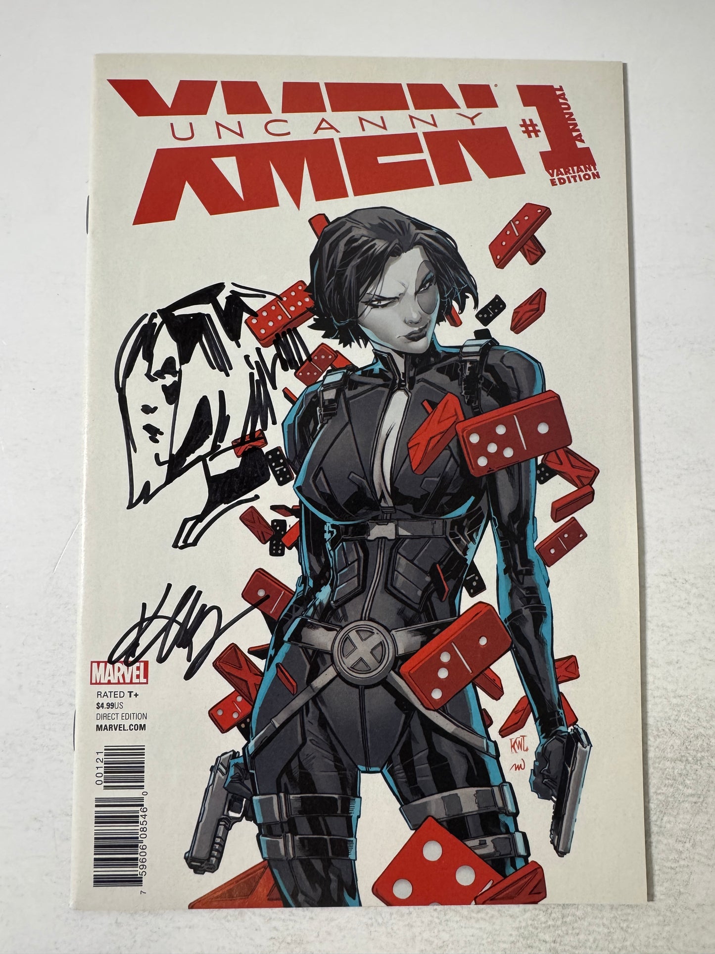 UNCANNY X-MEN #1 NM 2017 SIGNED + Domino Remark by Ken Lashley
