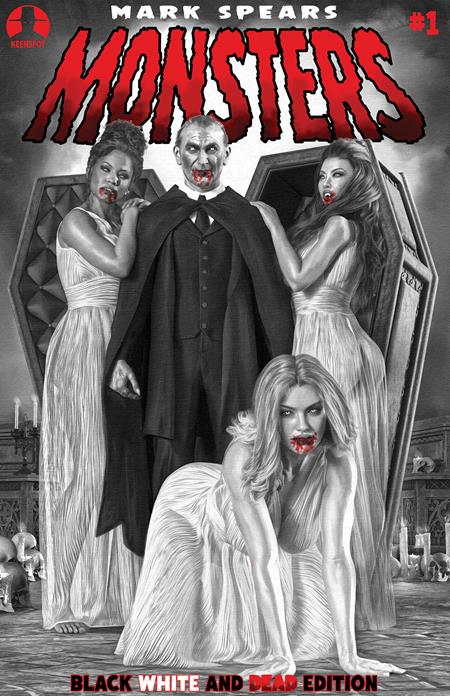 PRE-SALE: MARK SPEARS MONSTERS #1 7TH PTG BLACK WHITE & DEAD EDITION CVR C MARK SPEARS COURT OF BLOOD VAR