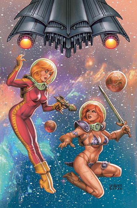 PRE-SALE: RED SONJA BARBARELLA #1 CVR I JOSEPH MICHAEL LINSNER METAL PREMIUM VAR