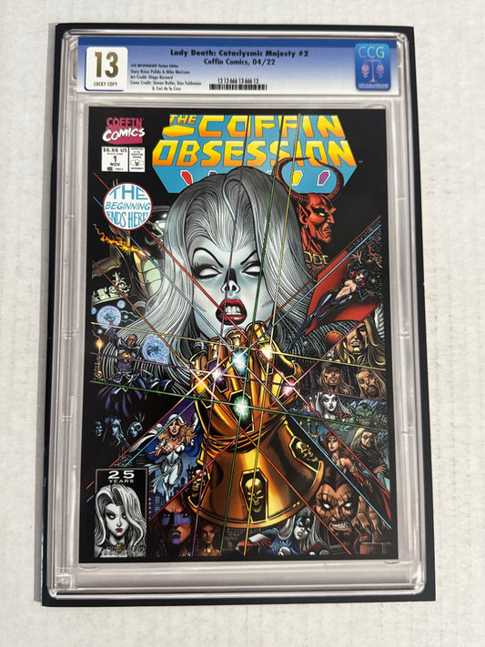 LADY DEATH Cataclysmic Majesty #2 NM- Coffin Obsession Slabbed Edition Variant LTD to 400