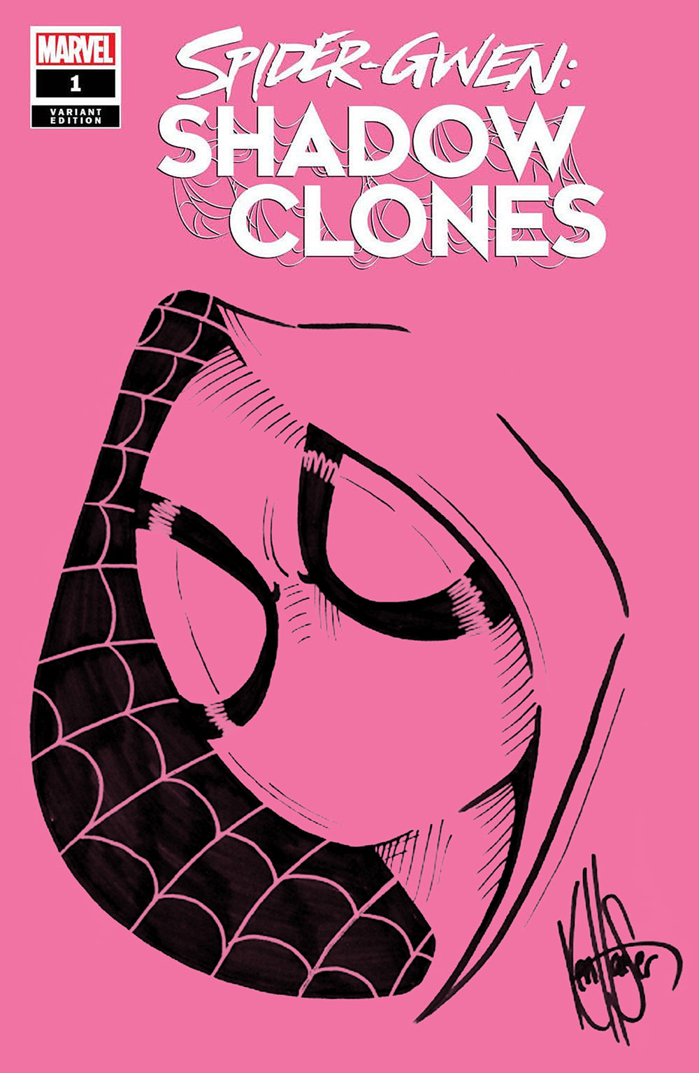 DF SPIDERGWEN SHADOWCLONES #1 PINK BLANK VARIANT WITH A SPIDERGWEN SKETCH BY KEN HAESER 
