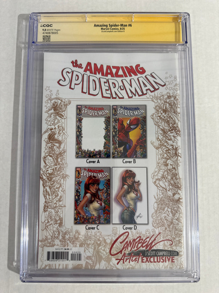 AMAZING SPIDER-MAN #6 Vol 7 CGC 9.8 J Scott Campbell B  Variant SIGNED