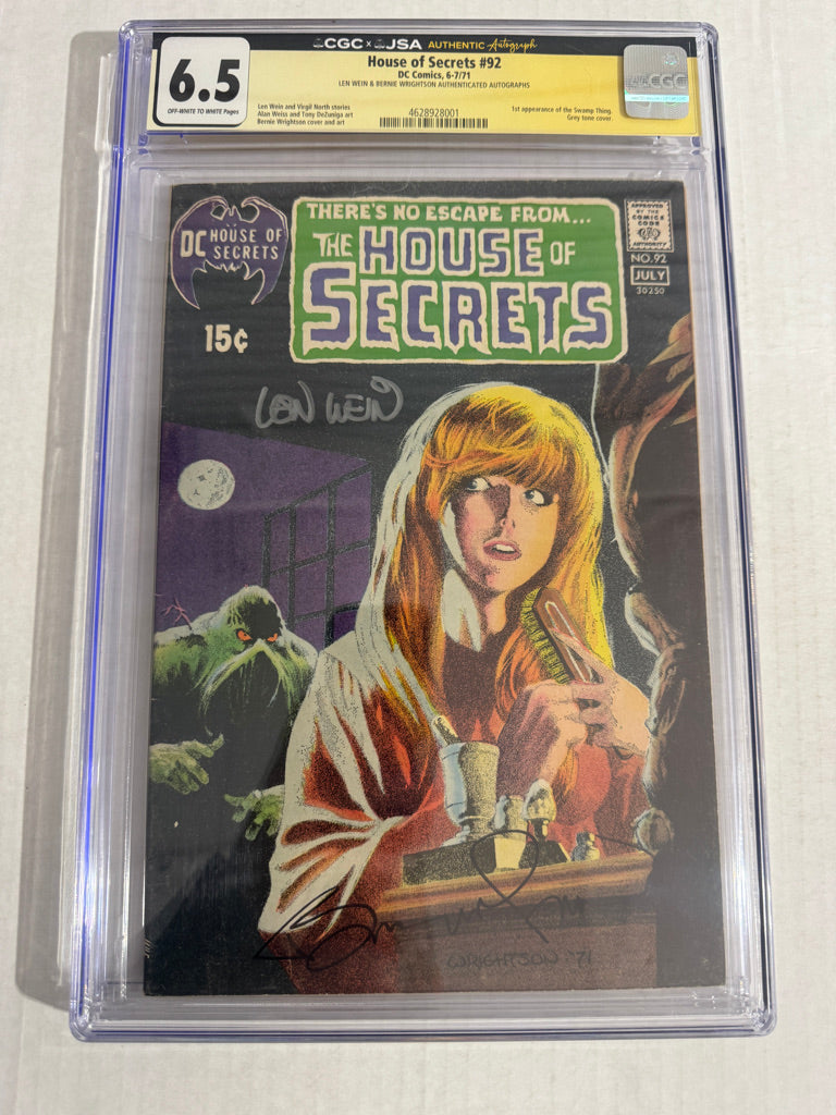 HOUSE OF SECRETS #92 CGC 6.5 JSA SIGNED 2x WRIGHTSON & WEIN 1ST APPEARANCE