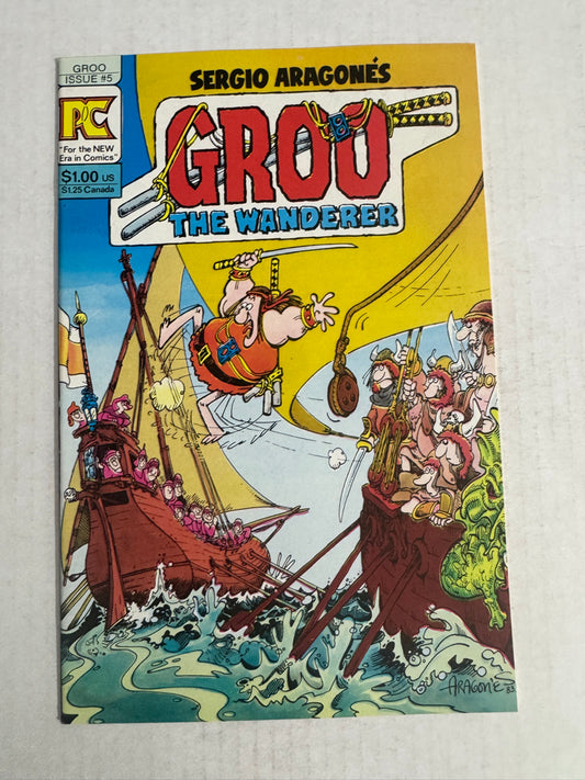 GROO THE WANDERER #5 NM SIGNED by Sergio Aragones W/ Head Sketch