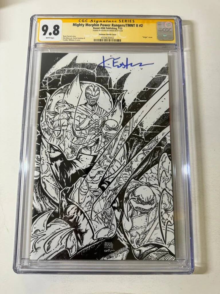 MIGHTY MORPHIN POWER RANGERS TEENAGE MUTANT NINJA TURTLES II #2 CGC SS 9.8 1:25 B/W Virgin Kevin Eastman Homage Variant SIGNED