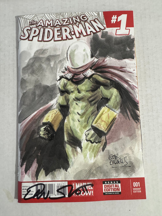 AMAZING SPIDER-MAN #1 Vol 3 NM Original Kaare Andrews Mysterio Sketch SIGNED 1ST APPEARANCE