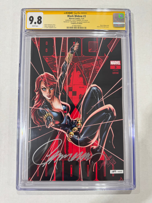 BLACK WIDOW #3 CGC SS 9.8 J Scott Campbell Artists Proof Glow in The Dark Edition SIGNED LTD to 300