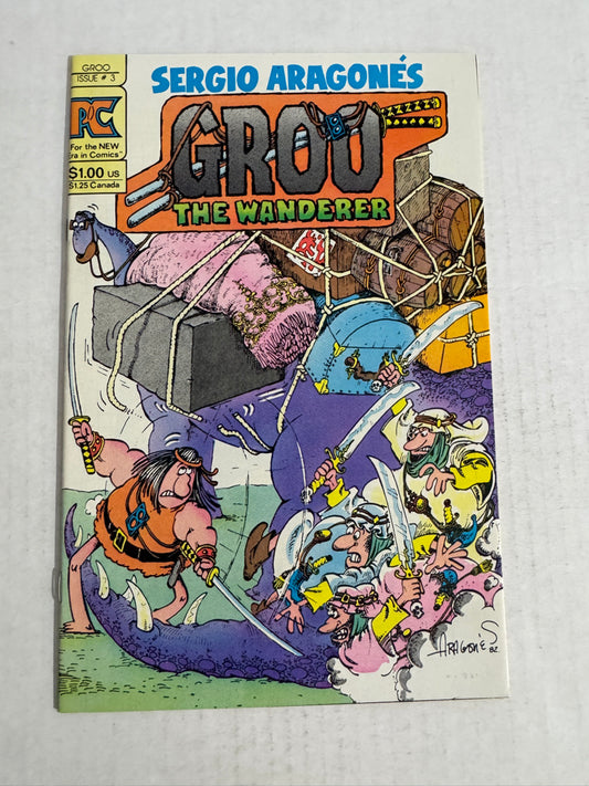 GROO THE WANDERER #3 NM SIGNED by Sergio Aragones W/ Head Sketch