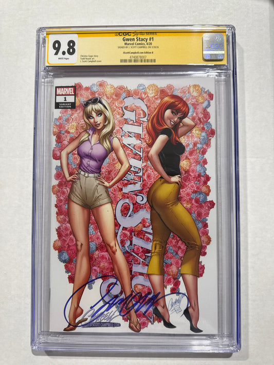 GWEN STACY #1 CGC SS 9.8 J Scott Campebll B Variant SIGNED