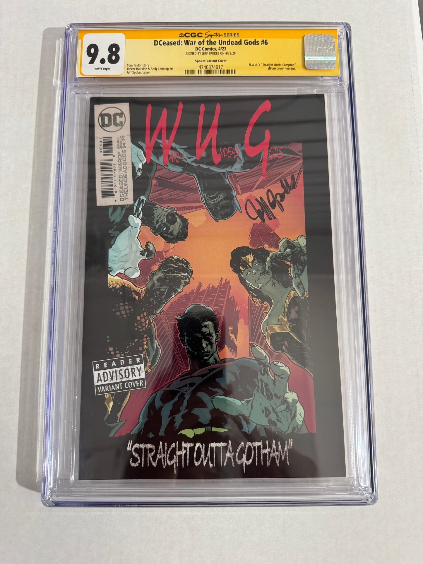 DCEASED War of The Undead Gods #6 9.8 CGC SS Jeff Spokes NWA Homage Variant SIGNED