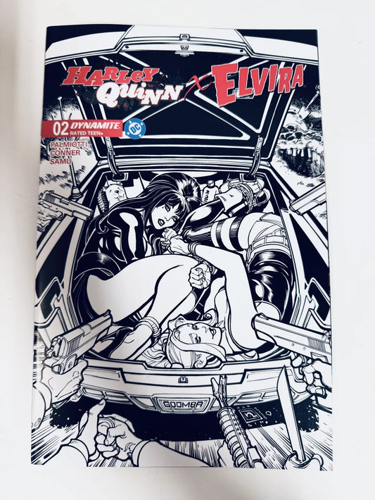 HARLEY QUINN X ELVIRA #2 NM 1:10 B/W Chad Hardin Variant