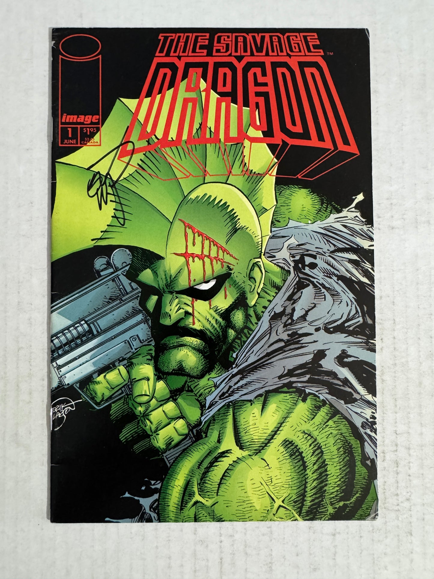 SAVAGE DRAGON #1 Vol 2 VG SIGNED by Erik Larsen