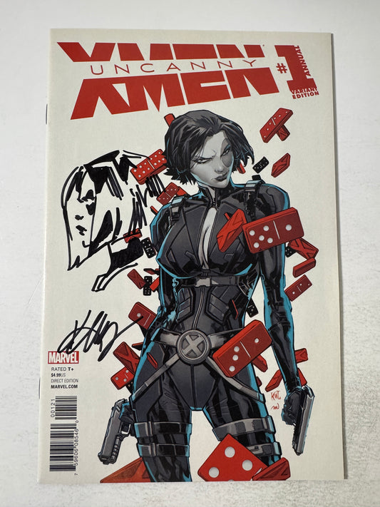 UNCANNY X-MEN #1 NM 2017 SIGNED + Domino Remark by Ken Lashley