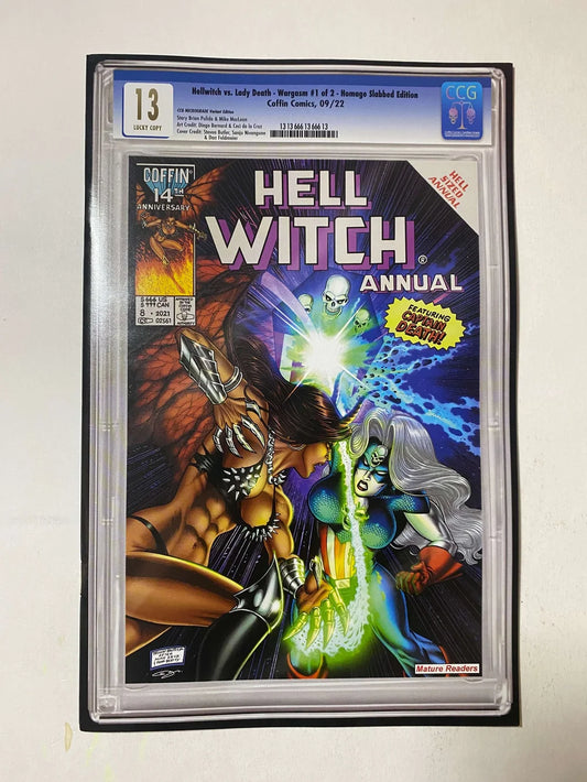 HELLWITCH VS LADY DEATH Wargasm #1 NM Homage Slabbed Edition Variant LTD 400