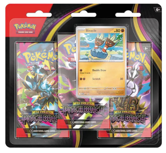 POKEMON Mega Evolution PITCH BLACK 3 Booster Pack Bundle W/ Binacle Promo